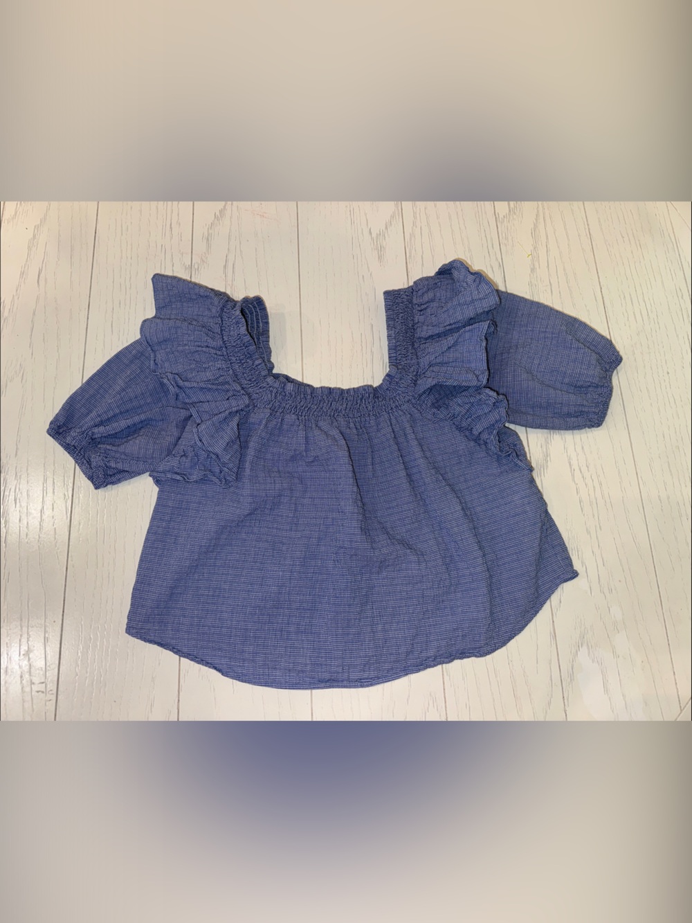 Zara Blue Ruffled Short-Sleeve Cotton Top